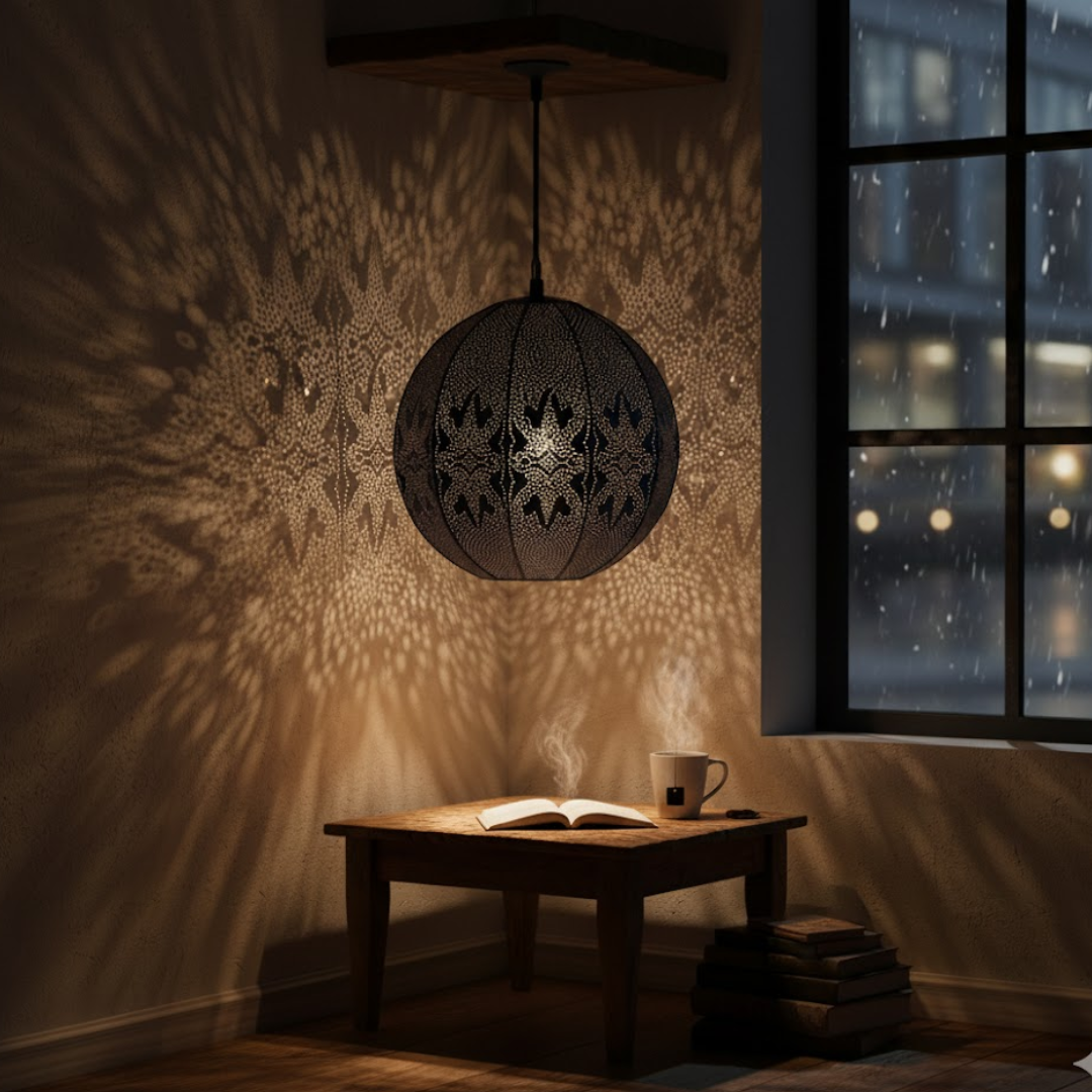 Desert Bloom Metal Sphere Lamp- Blue