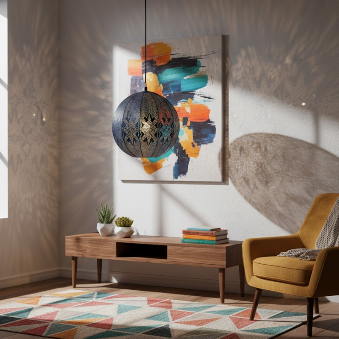 Desert Bloom Metal Sphere Lamp- Blue