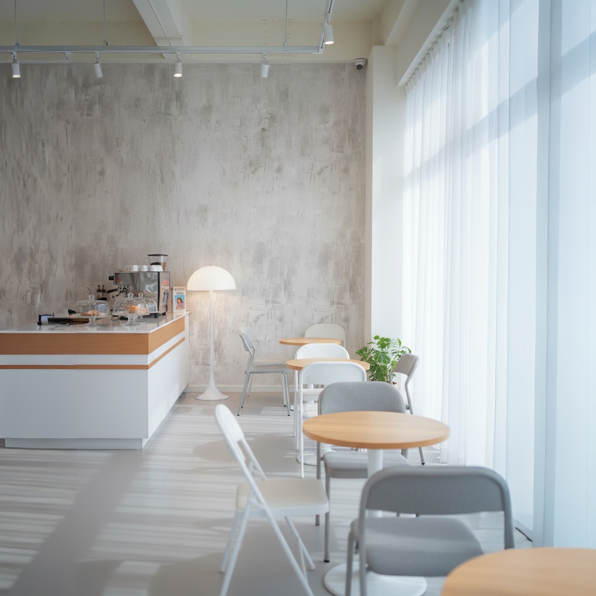 Modern kitchen with island, chairs, and a window