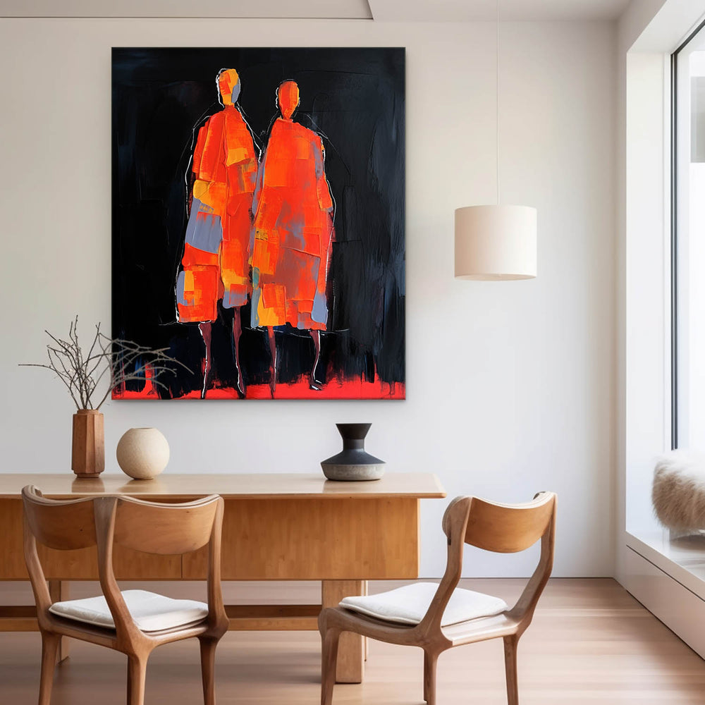 Crimson Silhouettes- Handmade Wall Painting