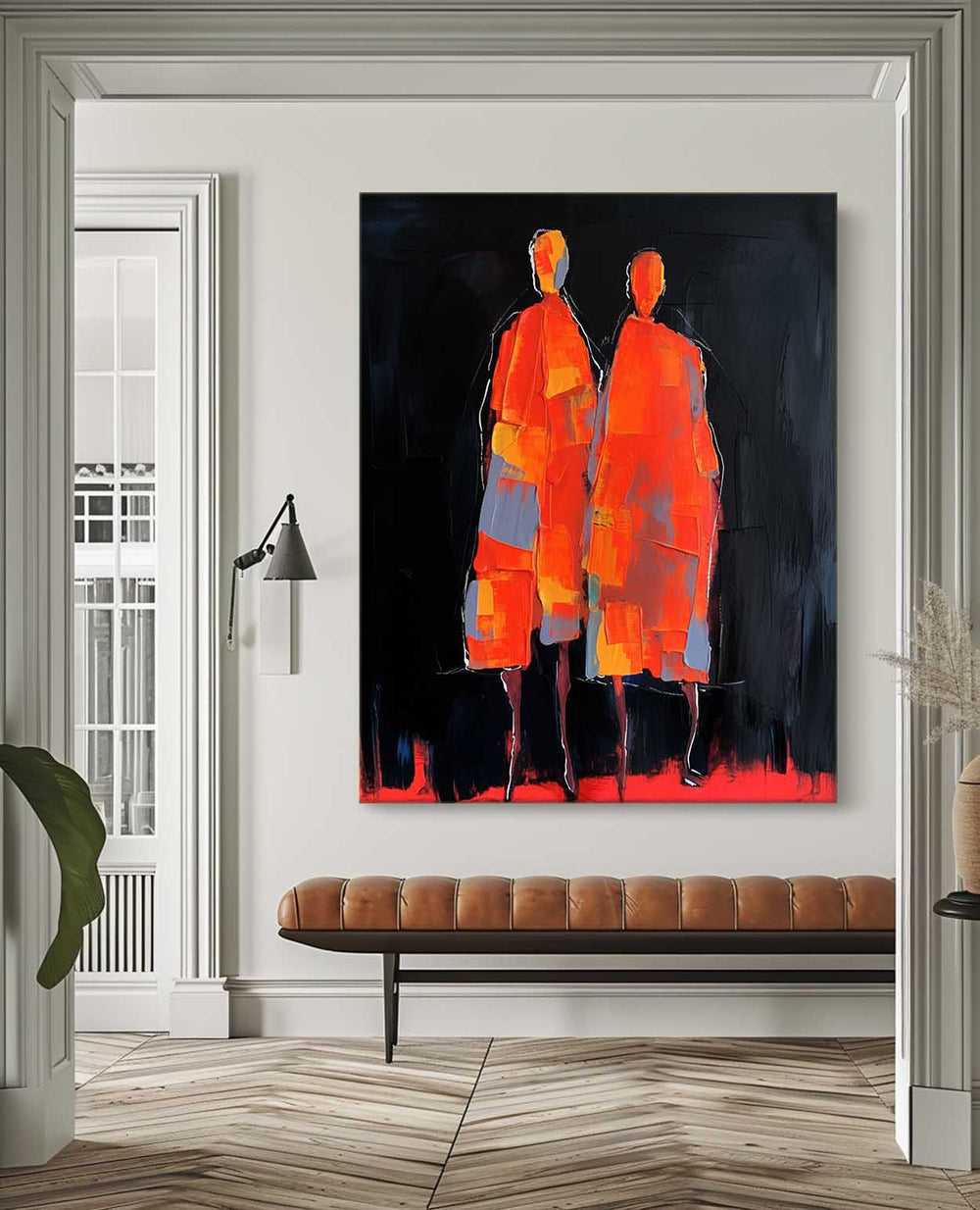 Crimson Silhouettes- Handmade Wall Painting