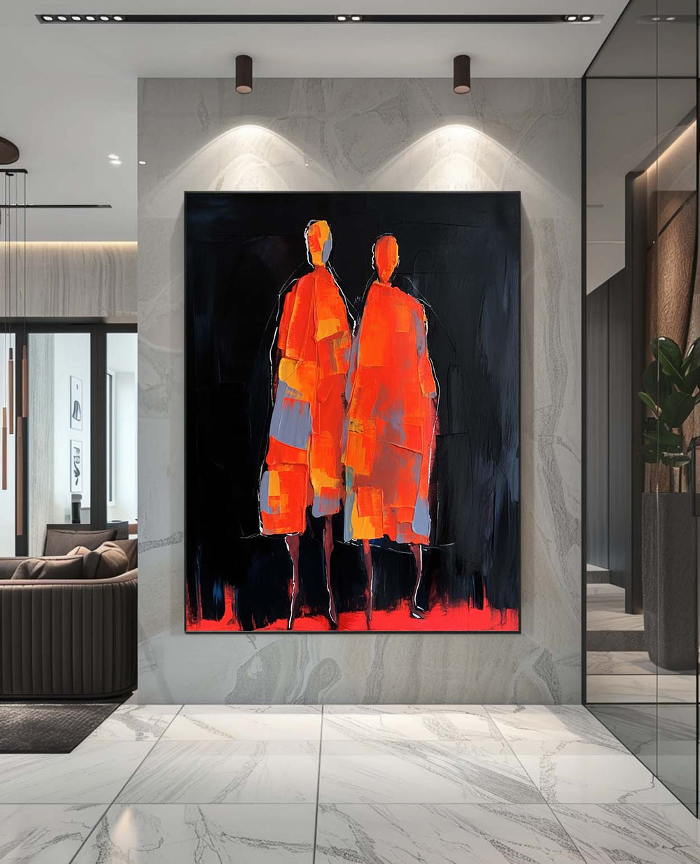 Crimson Silhouettes- Handmade Wall Painting