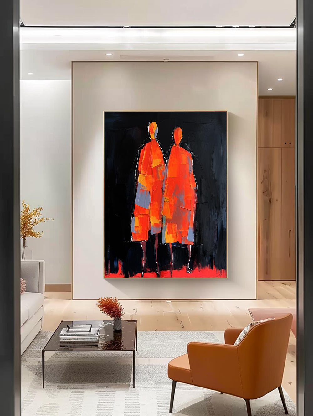 Crimson Silhouettes- Handmade Wall Painting