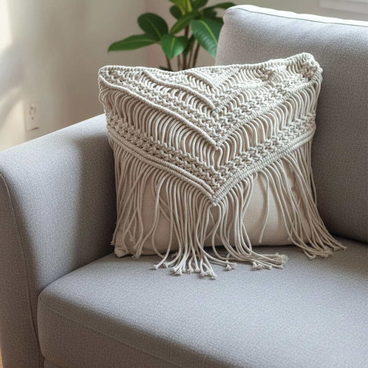 Woven Cascade Macrame Cushion