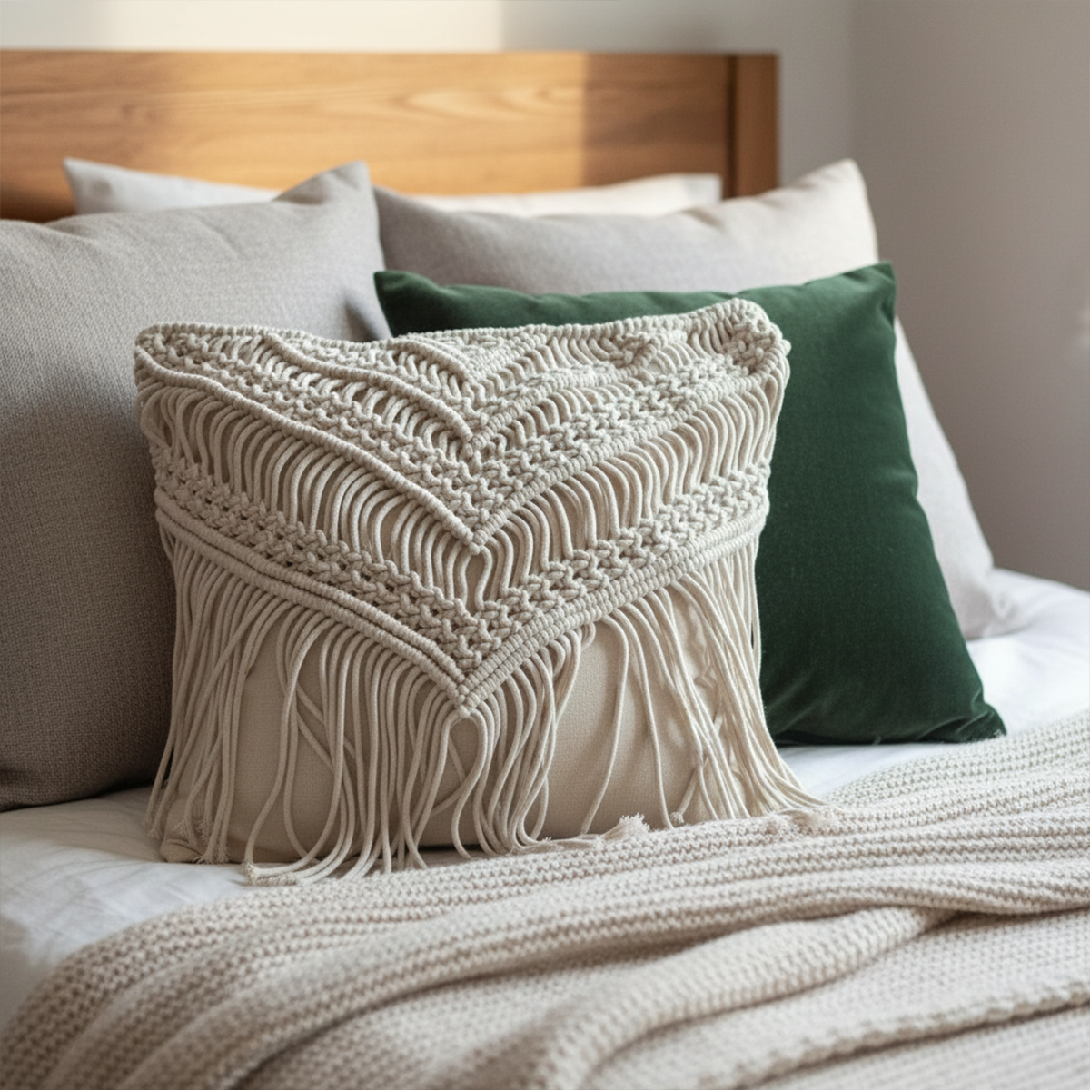 Woven Cascade Macrame Cushion