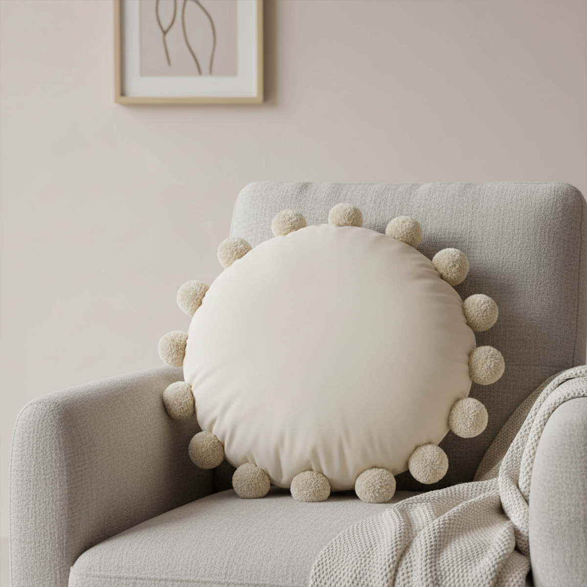 Snug Pom Pom Round Cushion