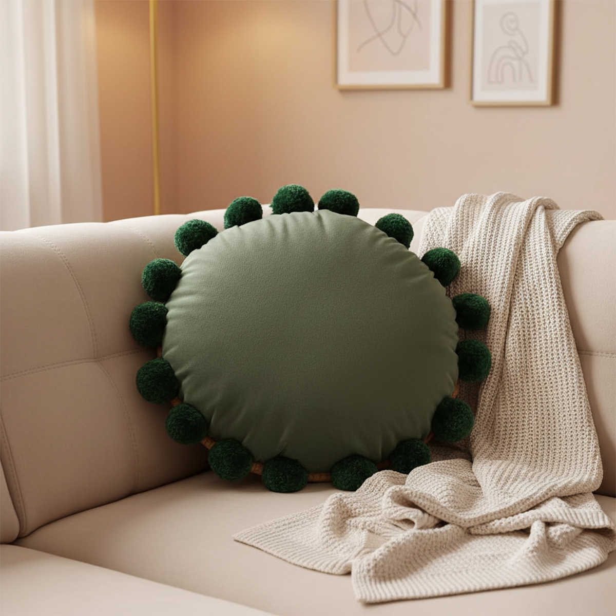 Snug Pom Pom Round Cushion