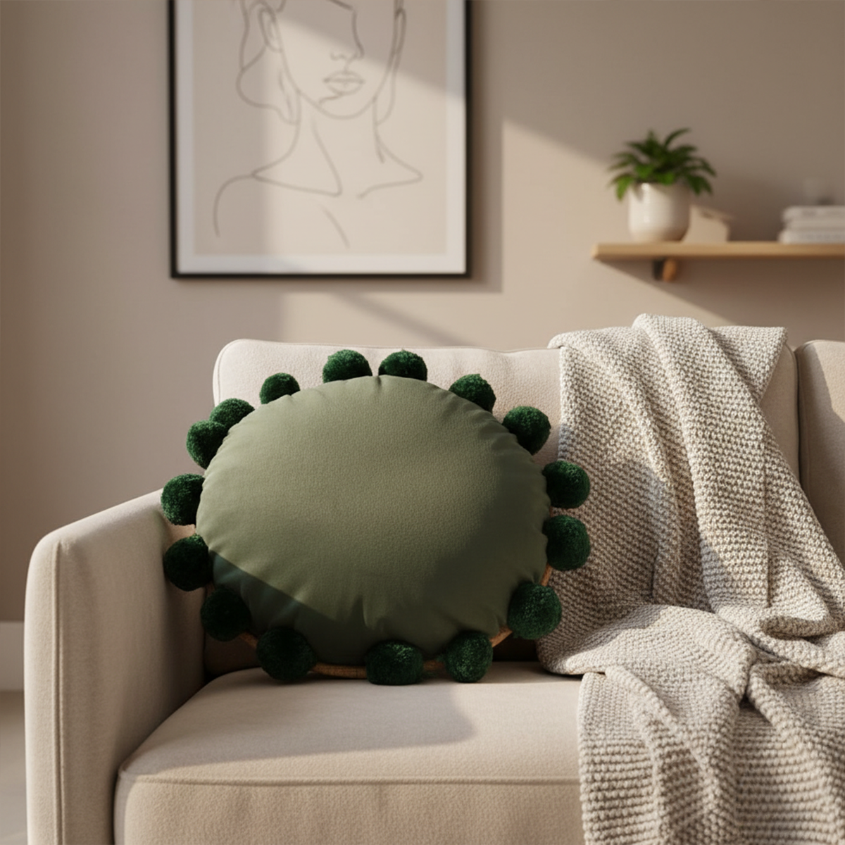 Snug Pom Pom Round Cushion
