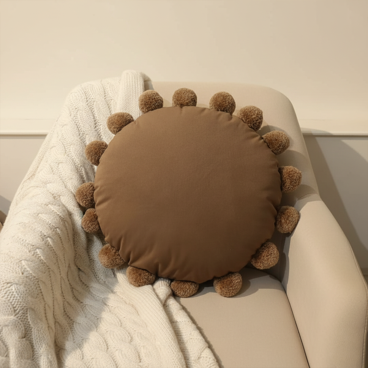 Snug Pom Pom Round Cushion