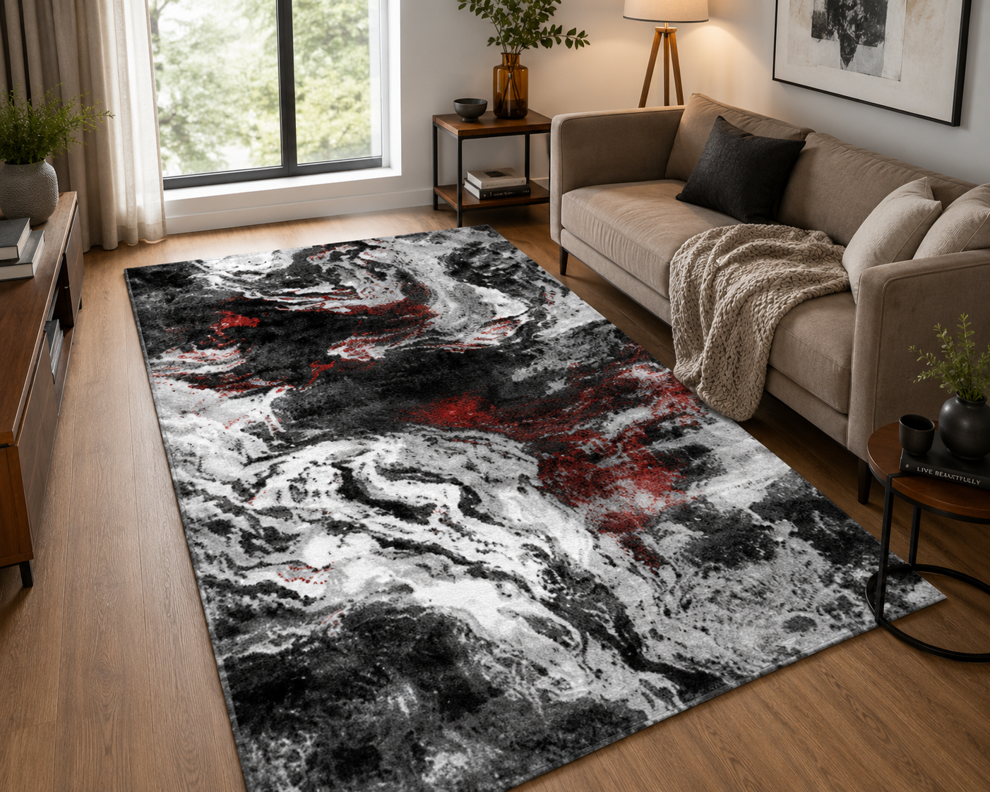 Scarlet Stone Abstract Rug