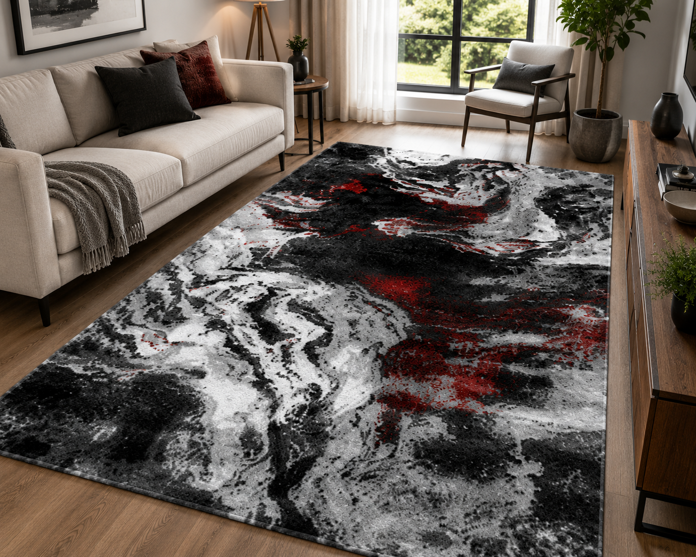 Scarlet Stone Abstract Rug