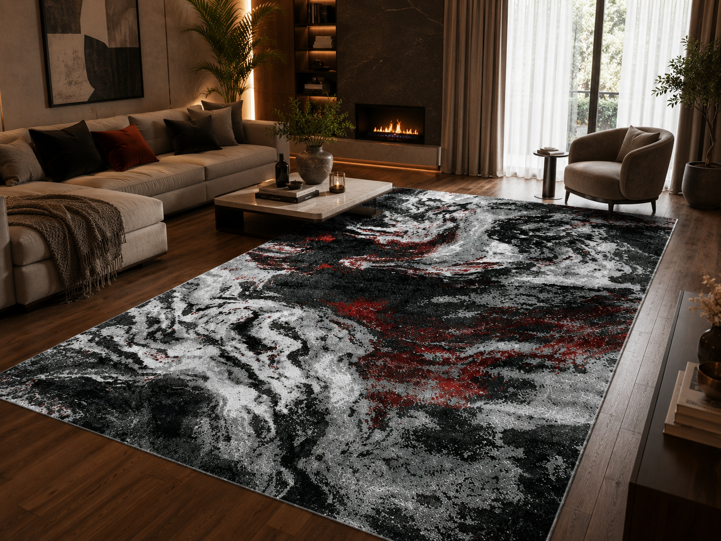 Scarlet Stone Abstract Rug