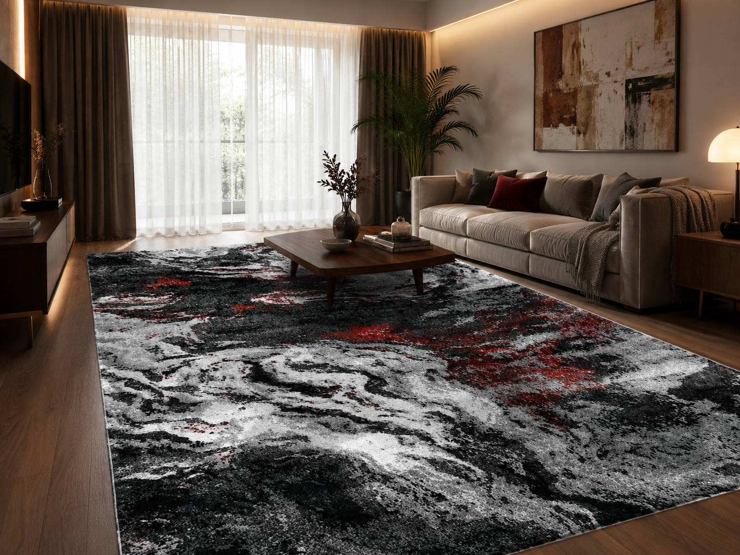 Scarlet Stone Abstract Rug
