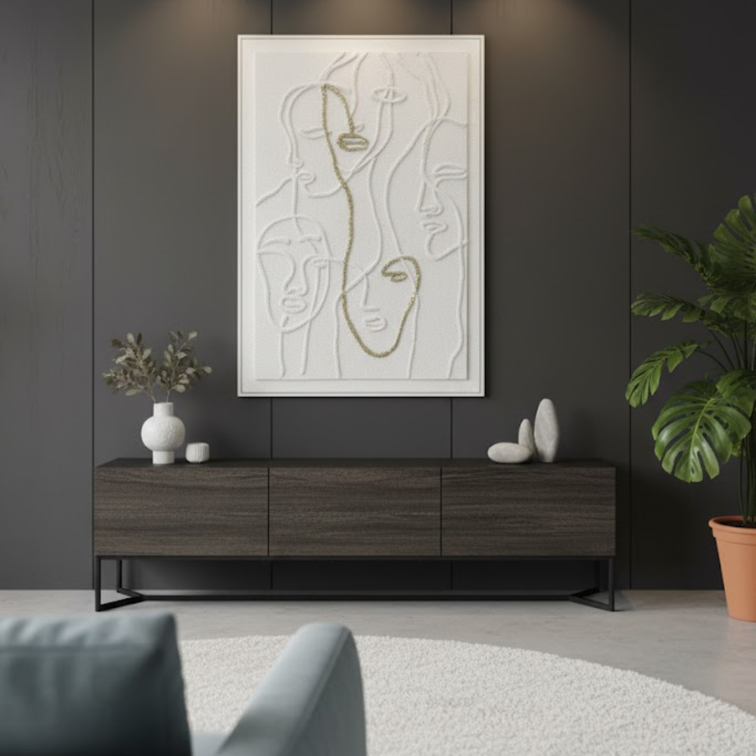 Face Line Art Handmade 3D Textured Wall Painting