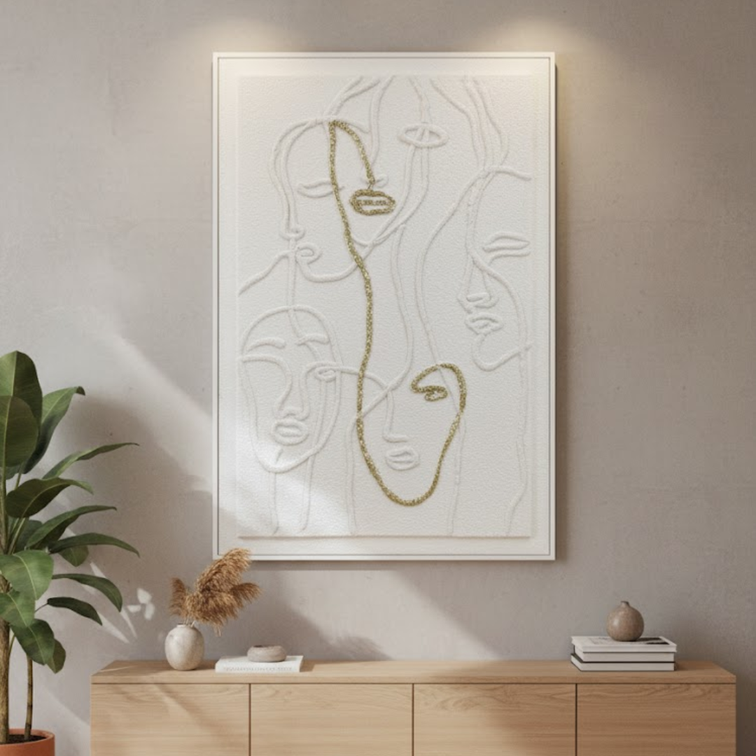 Face Line Art Handmade 3D Textured Wall Painting