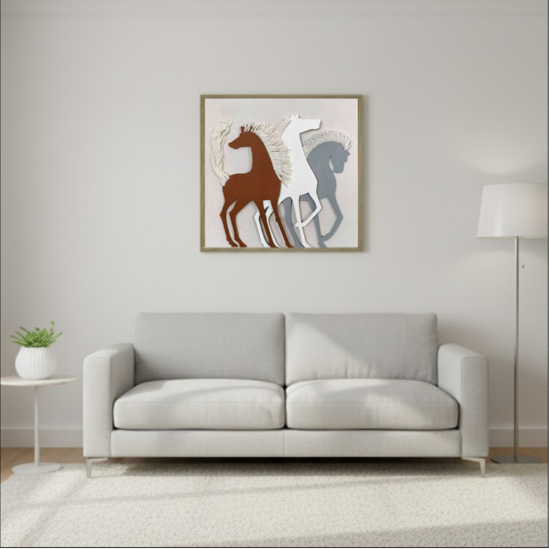 Gallop of Three Handmade 3D Textured Fiber Wall Art