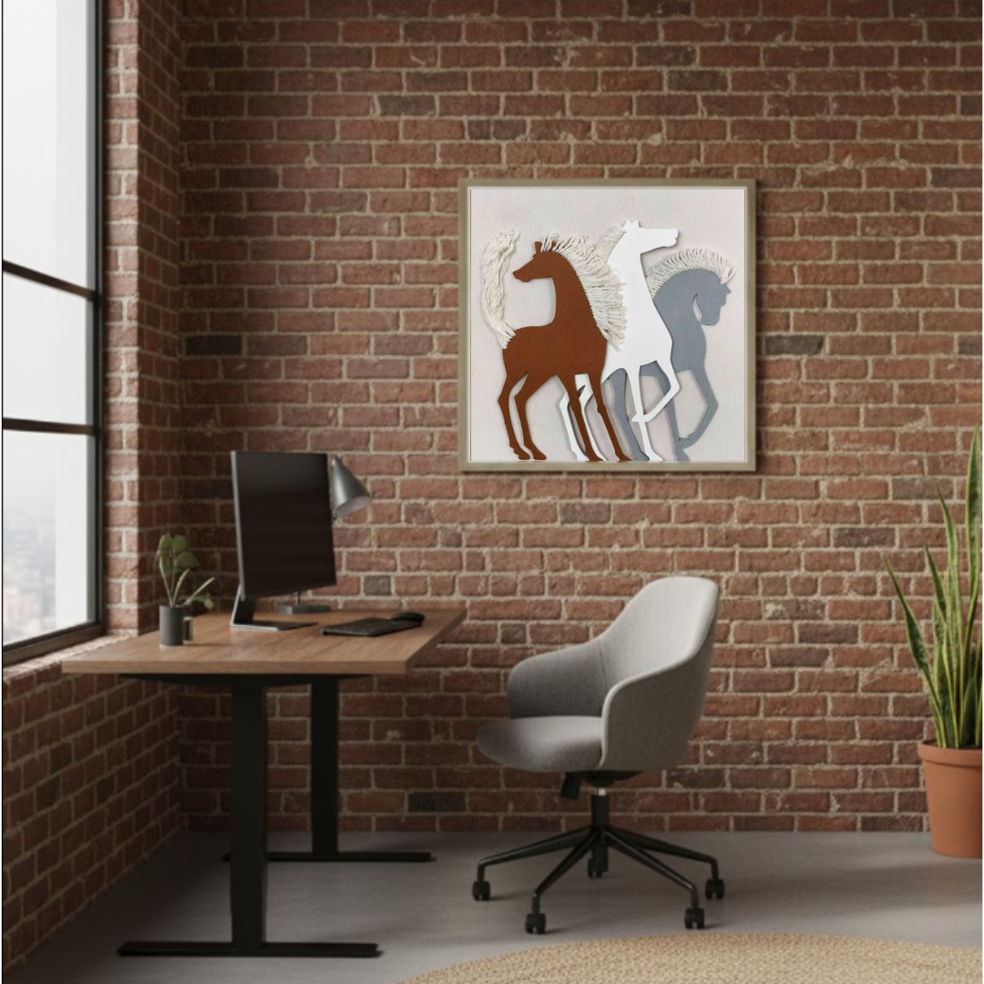 Gallop of Three Handmade 3D Textured Fiber Wall Art