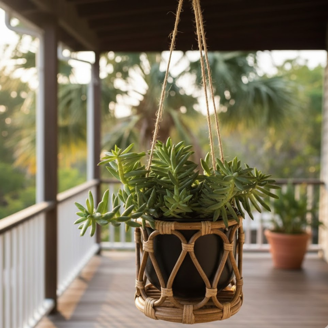 cane planter pots Shop Bliss Hanging Cane Planter