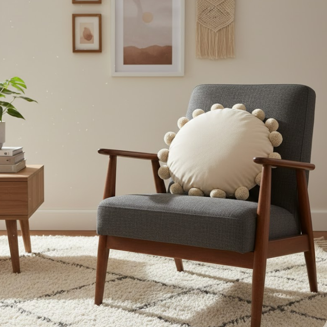 Snug Pom Pom Round Cushion