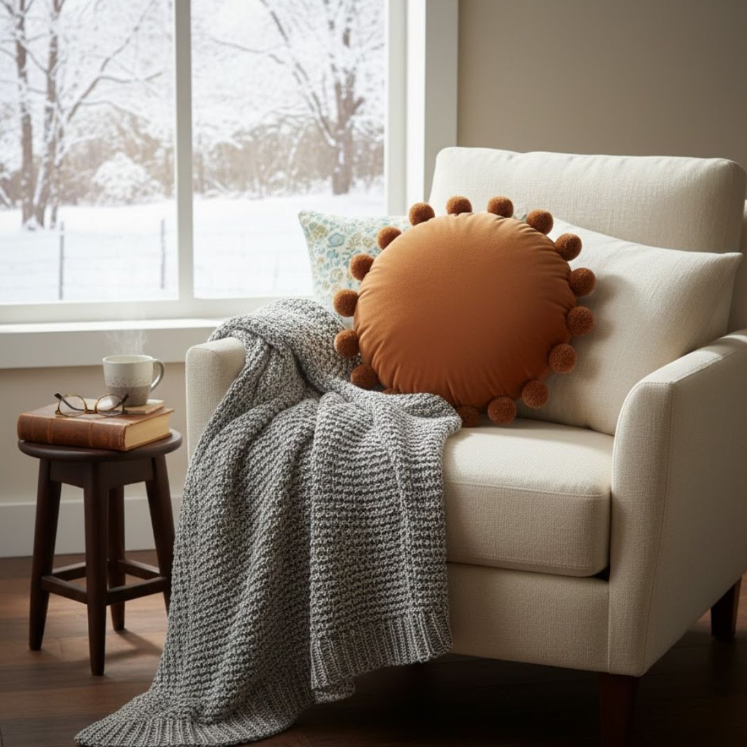 Snug Pom Pom Round Cushion
