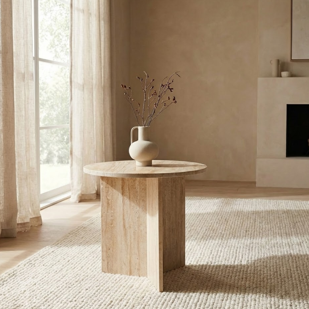 Orlena Travertine Accent Table