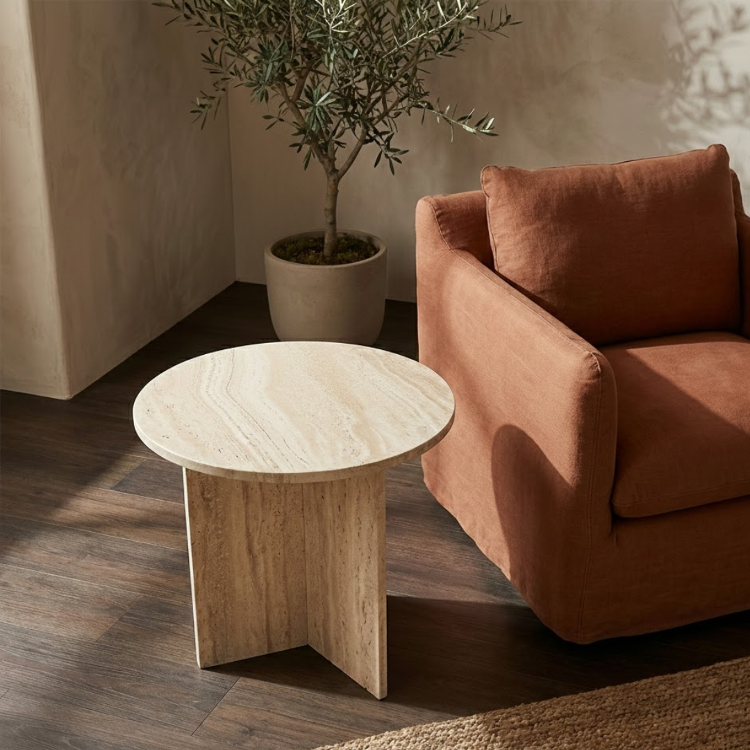 Orlena Travertine Accent Table