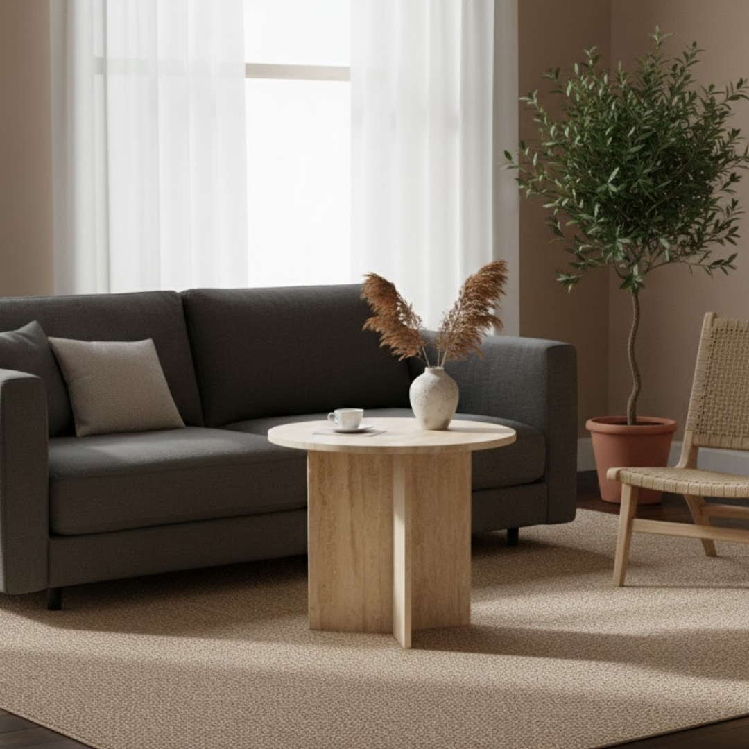 Orlena Travertine Accent Table