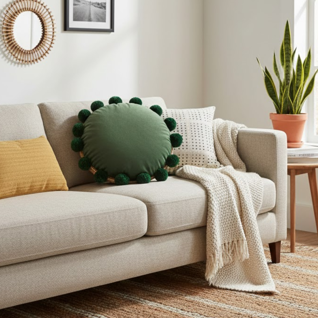 Snug Pom Pom Round Cushion