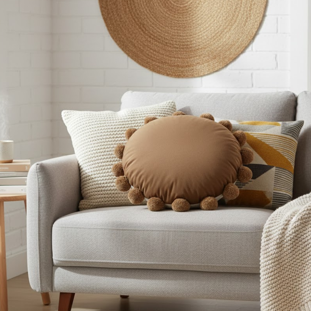 Snug Pom Pom Round Cushion