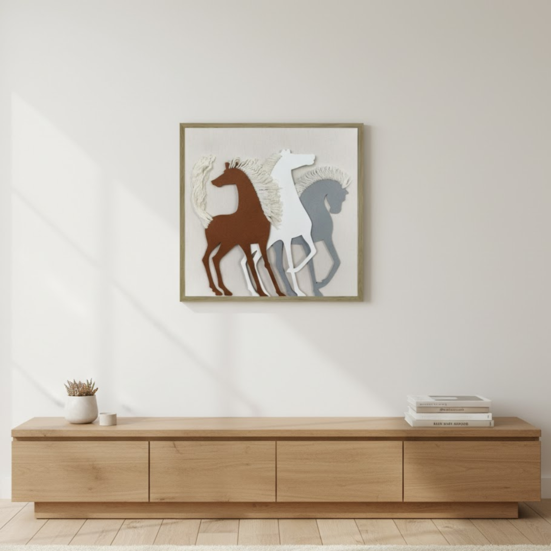 Gallop of Three Handmade 3D Textured Fiber Wall Art