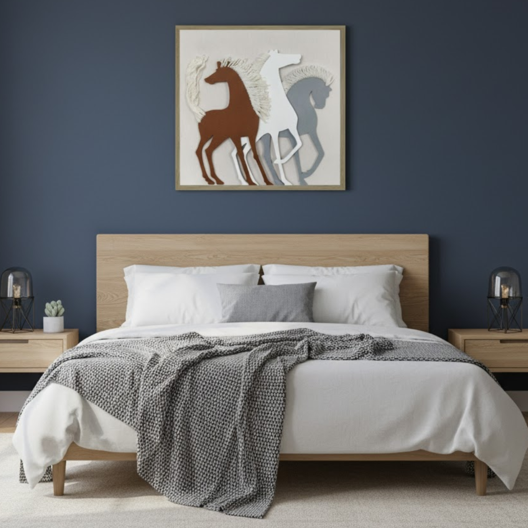 Gallop of Three Handmade 3D Textured Fiber Wall Art