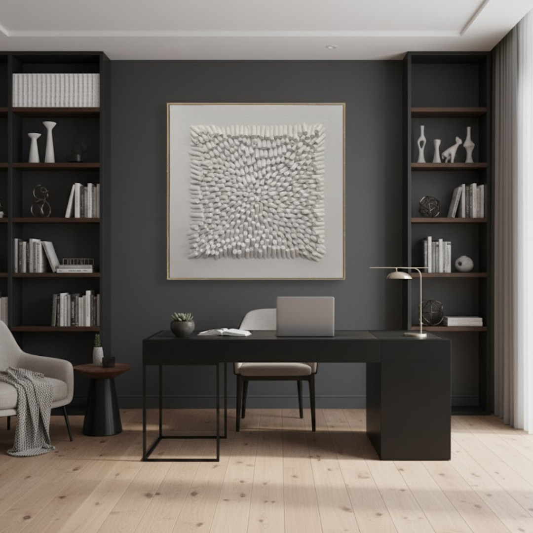 Lunar Veil Handmade 3D Textured Wall Painting