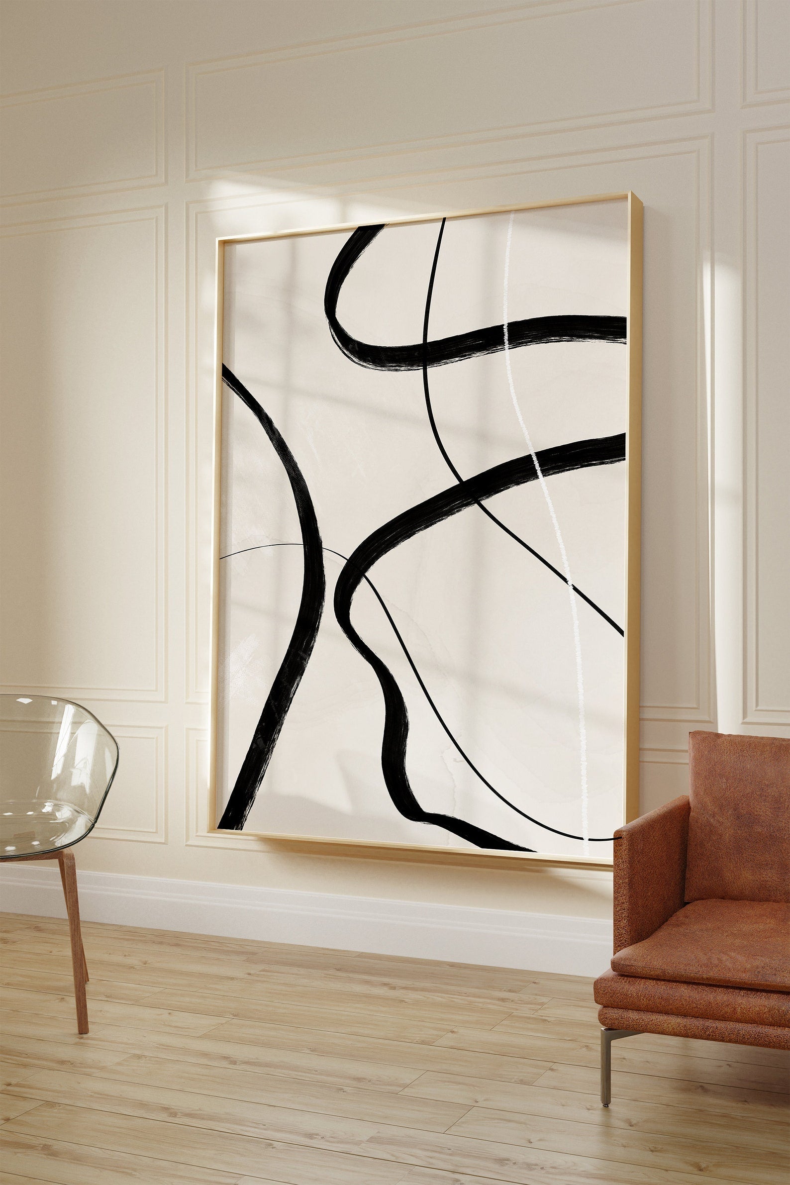 Beige Abstract Brush Stroke Digital Wall Painting