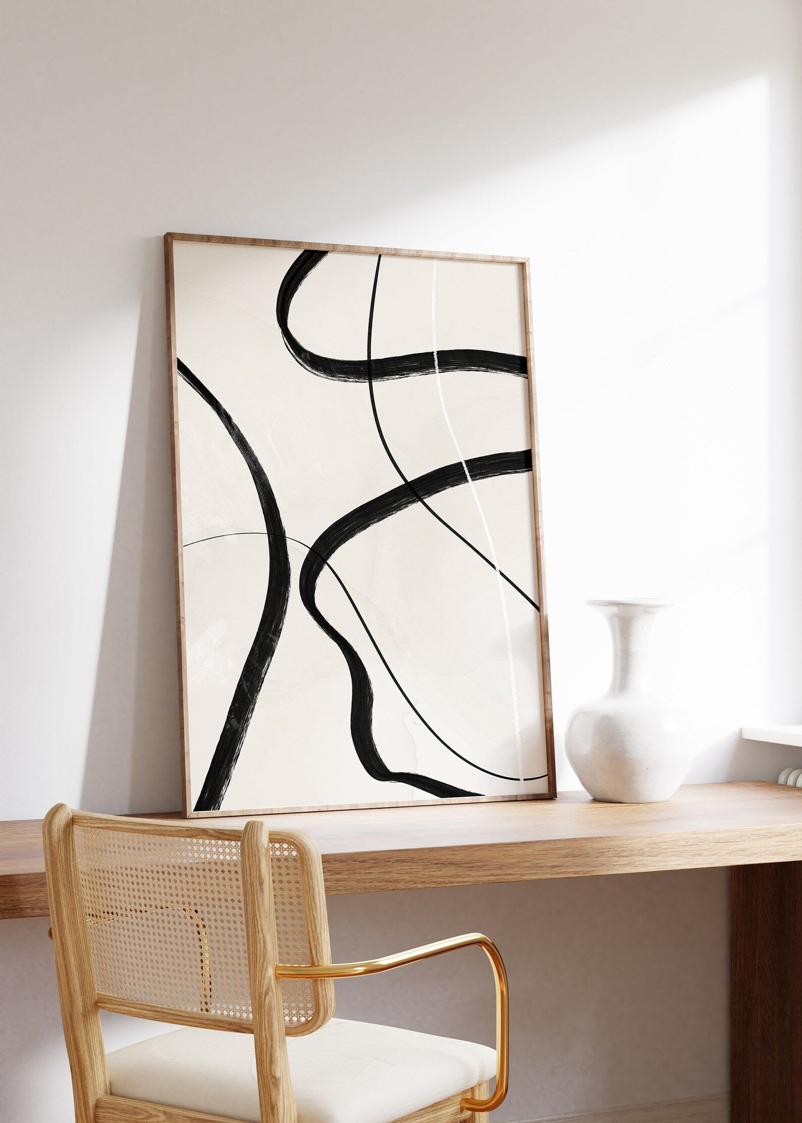 Beige Abstract Brush Stroke Digital Wall Painting
