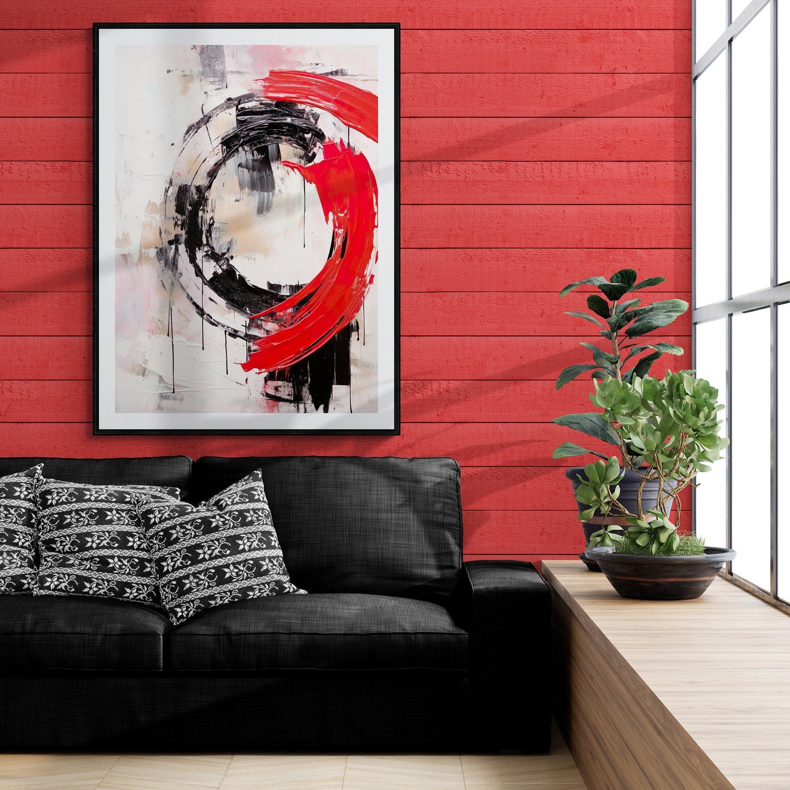 Crimson Motion Digital Wall Painting