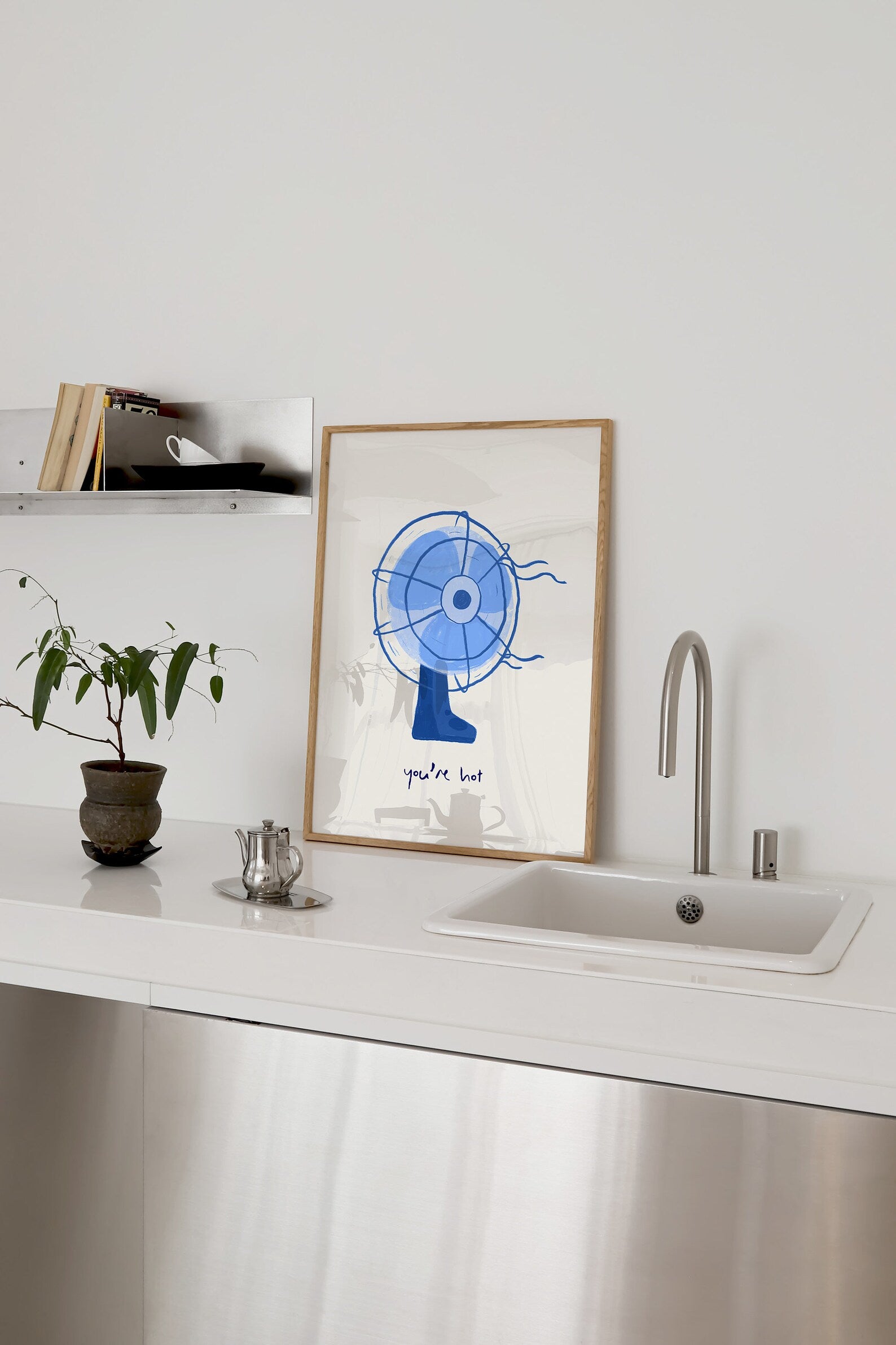 Hey, You’re Hot Blue Digital Art Poster