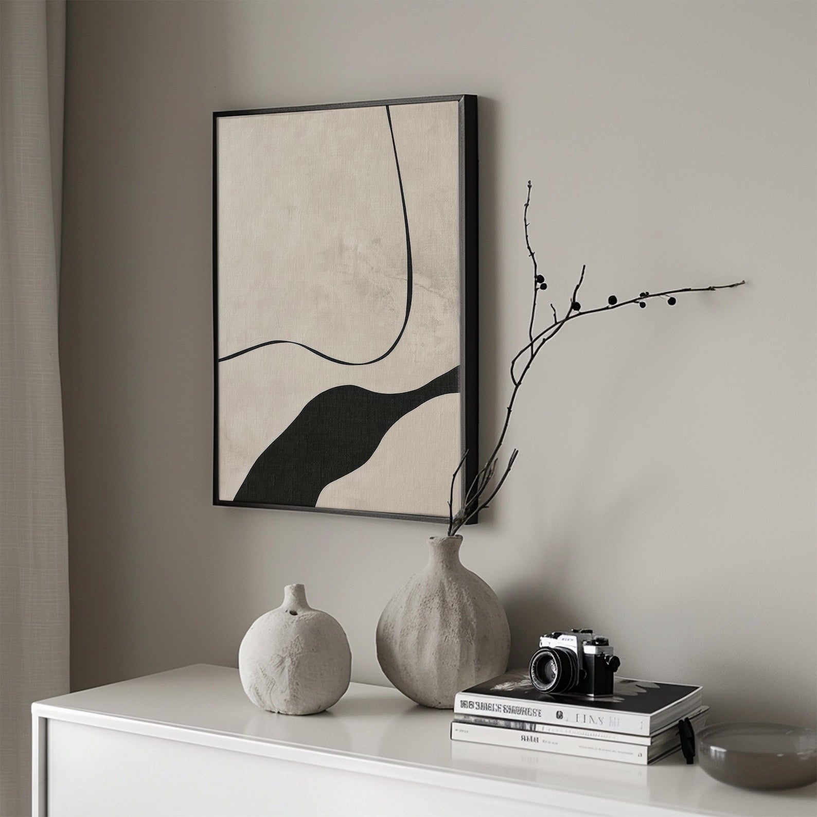 Beige Abstract Digital Wall Painting