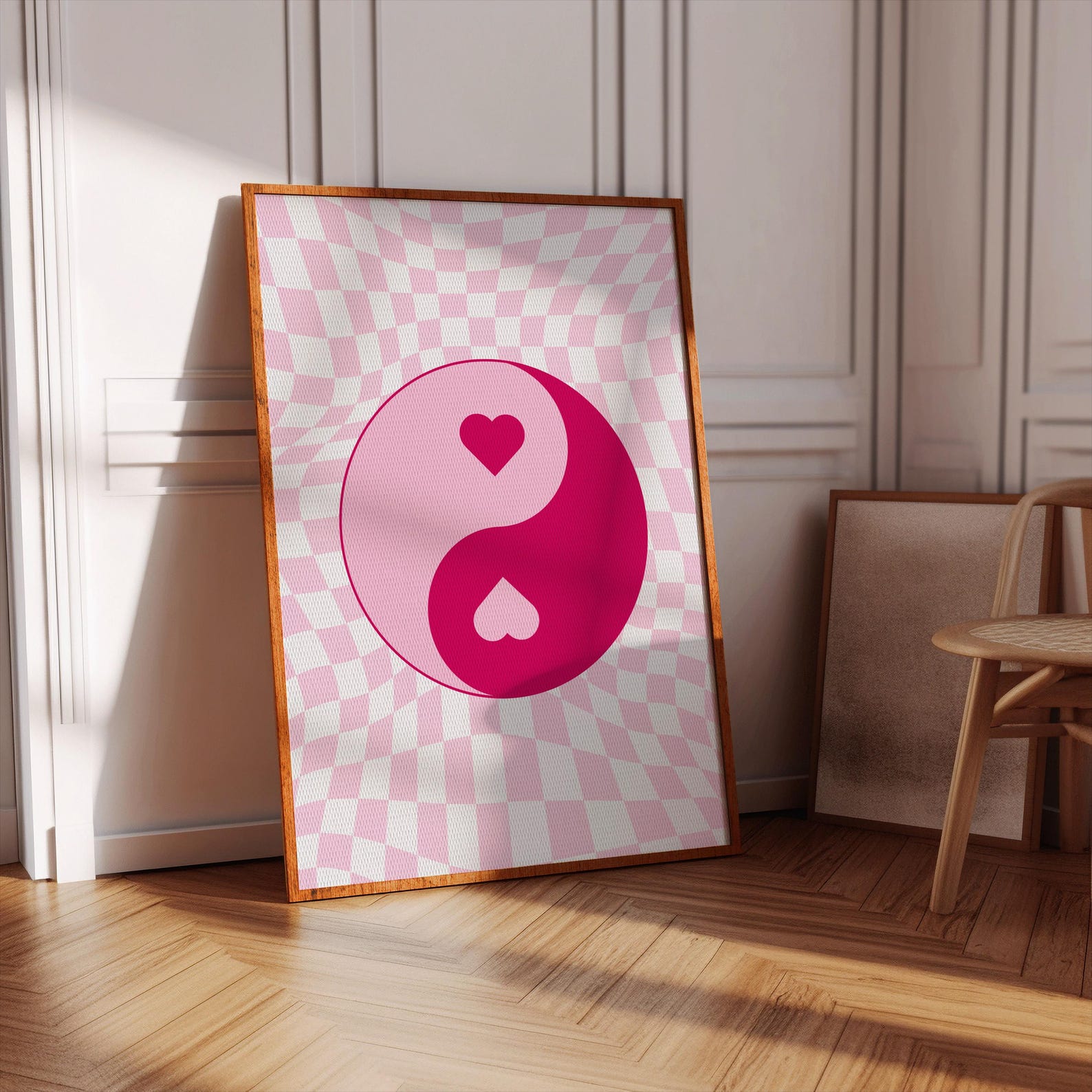 Pink Checkered Yin Yang Digital Art Poster