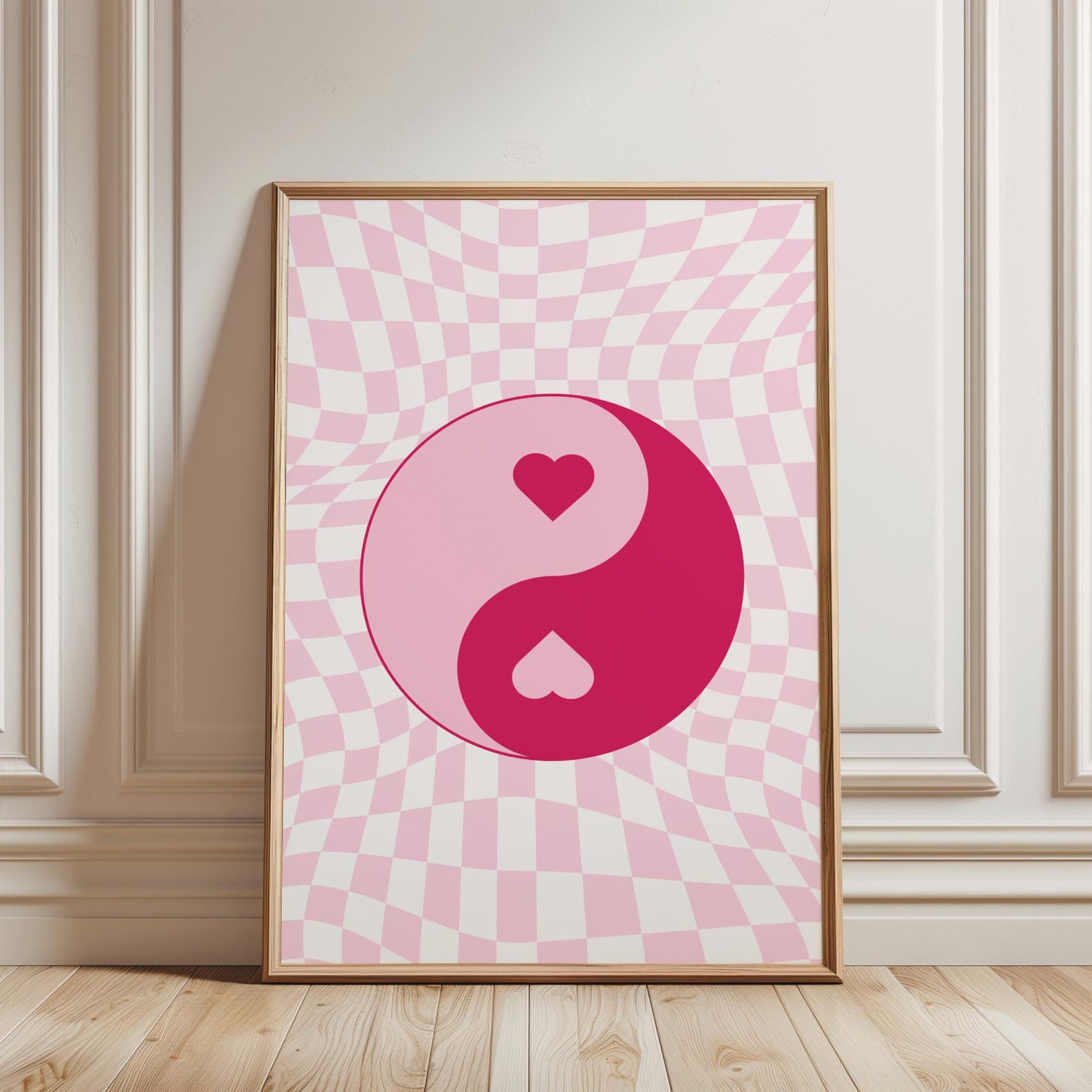 Pink Checkered Yin Yang Digital Art Poster