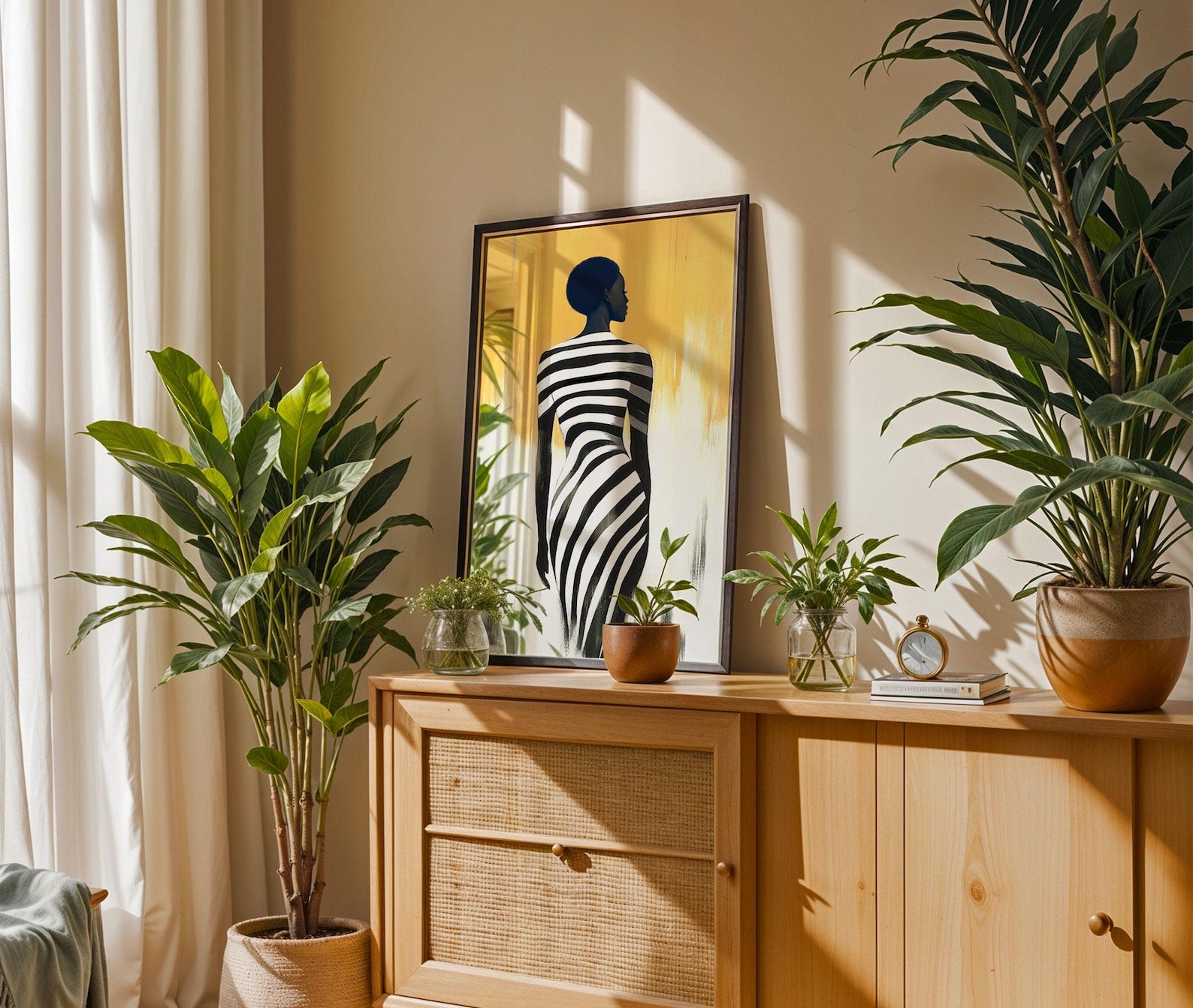 Black & White Stripes Woman Digital Art Poster