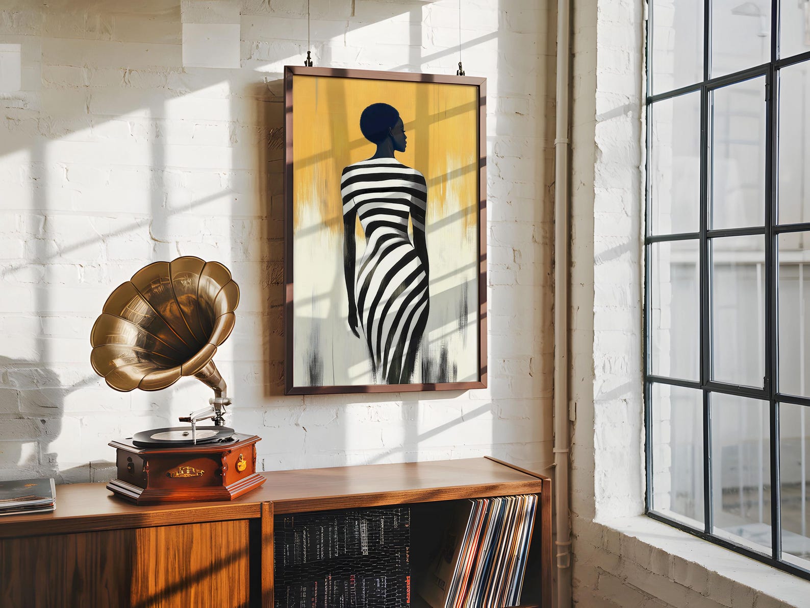 Black & White Stripes Woman Digital Art Poster