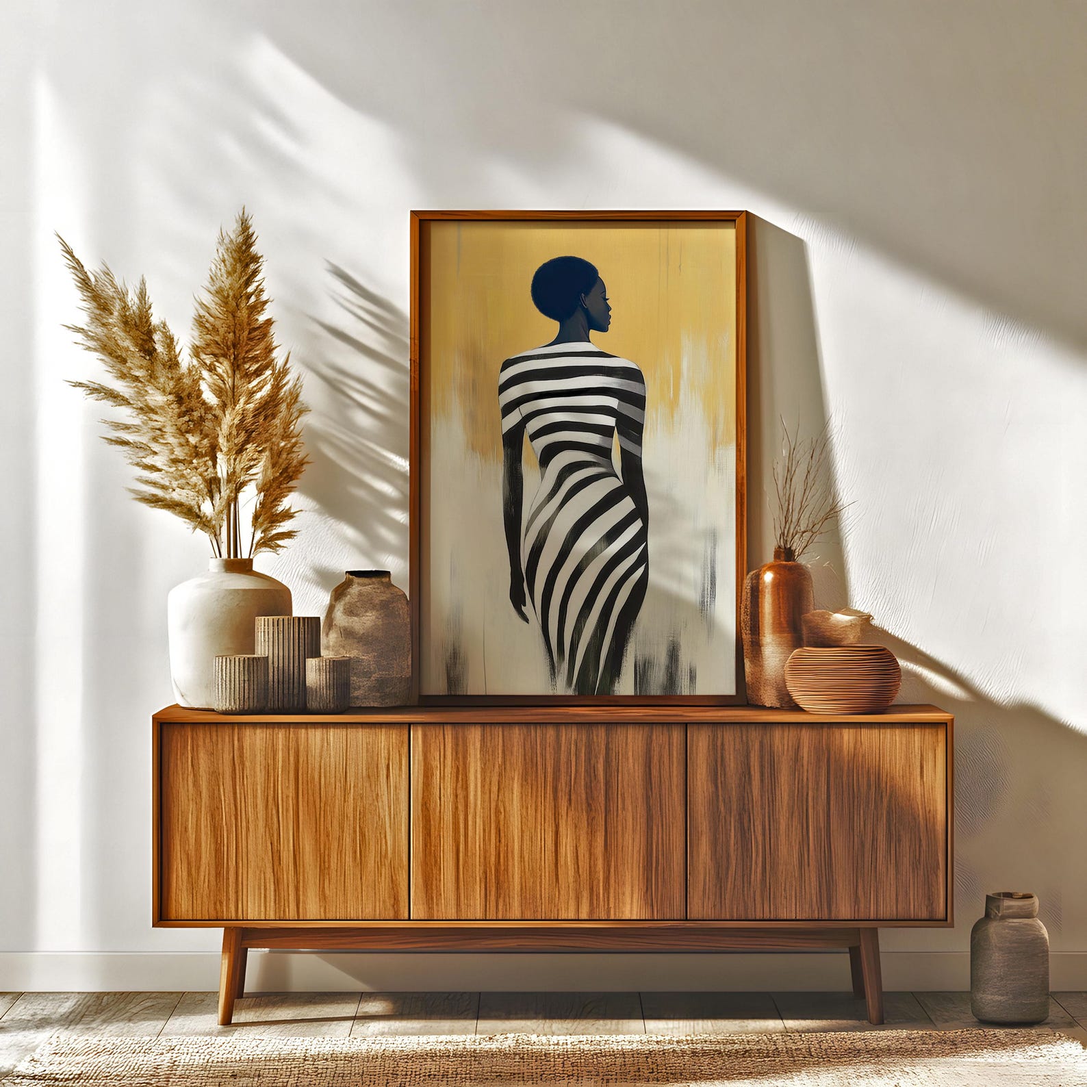Black & White Stripes Woman Digital Art Poster