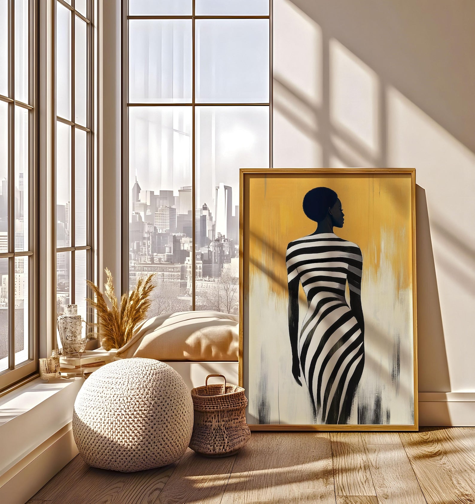 Black & White Stripes Woman Digital Art Poster
