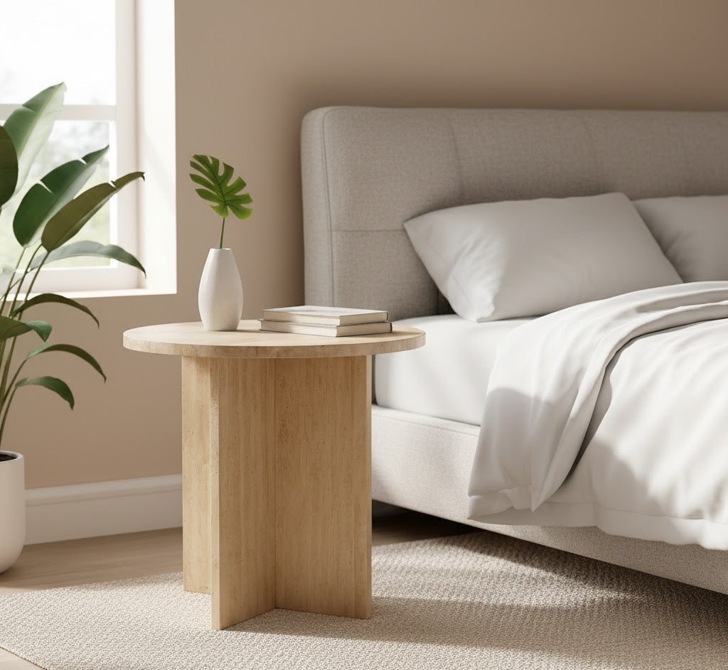 Orlena Travertine Accent Table